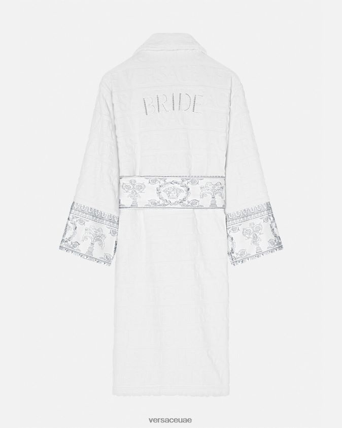 نحيف رداء حمام العروس الكريستالي والباروكي Versace أبيض فضي 0FVD2J1090 الملابس الداخلية وملابس البحر