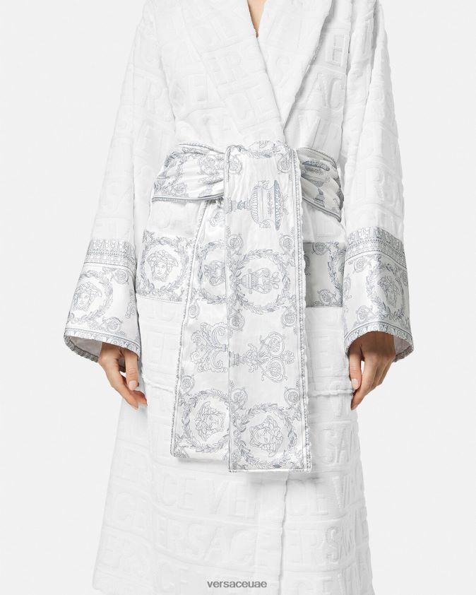 نحيف رداء حمام العروس الكريستالي والباروكي Versace أبيض فضي 0FVD2J1090 الملابس الداخلية وملابس البحر