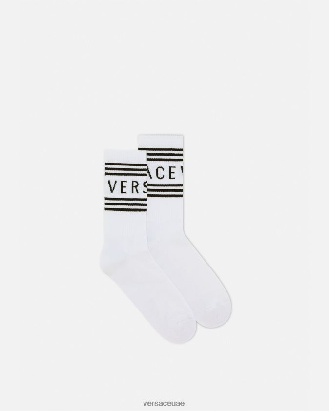 نحيف جوارب بشعار التسعينيات Versace أبيض 0FVD2J1101 الملابس الداخلية وملابس البحر