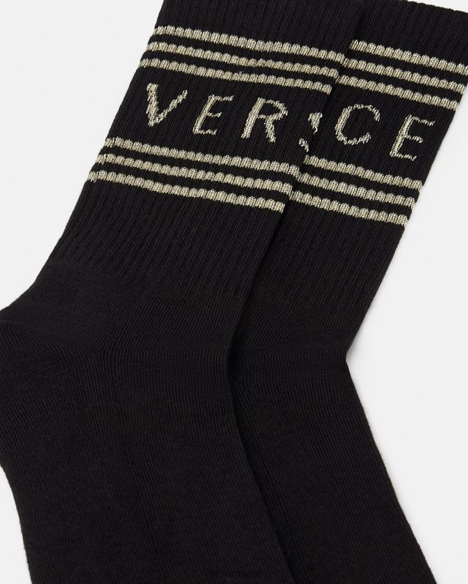 نحيف جوارب بشعار التسعينيات Versace الذهب الأسود 0FVD2J1103 الملابس الداخلية وملابس البحر