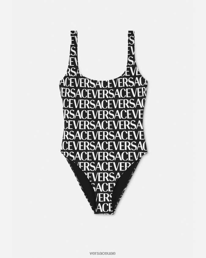 نحيف شعار قطعة واحدة ملابس السباحة Versace أسود وطباعة 0FVD2J1137 الملابس الداخلية وملابس البحر