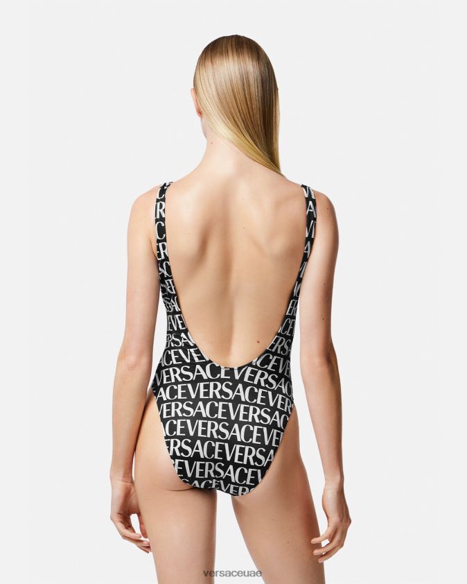 نحيف شعار قطعة واحدة ملابس السباحة Versace أسود وطباعة 0FVD2J1137 الملابس الداخلية وملابس البحر