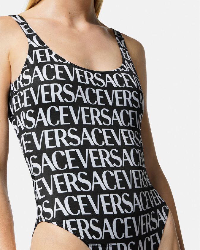 نحيف شعار قطعة واحدة ملابس السباحة Versace أسود وطباعة 0FVD2J1137 الملابس الداخلية وملابس البحر