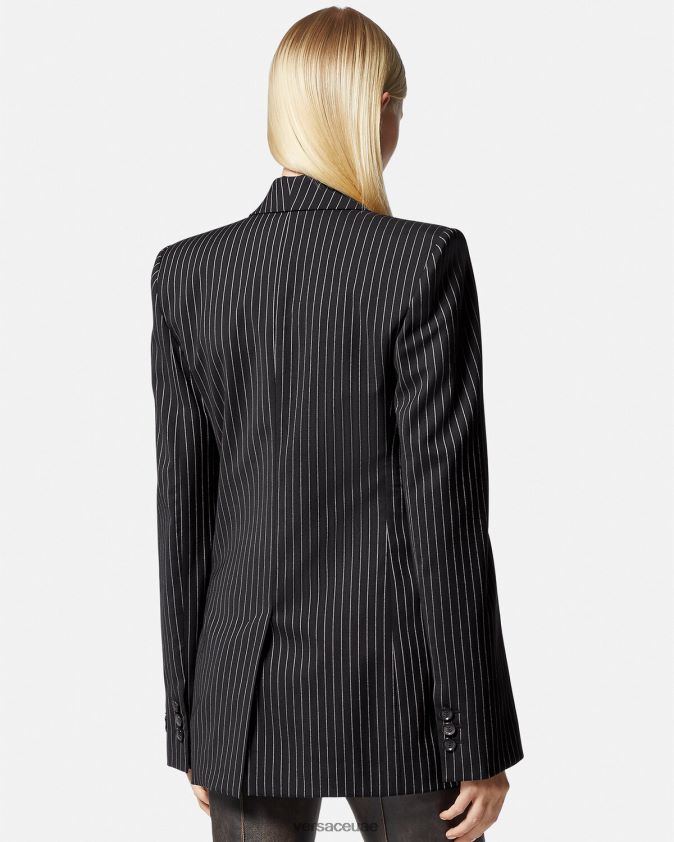 نحيف سترة مقلمة أحادية الصدر Versace أسود 0FVD2J113 ملابس