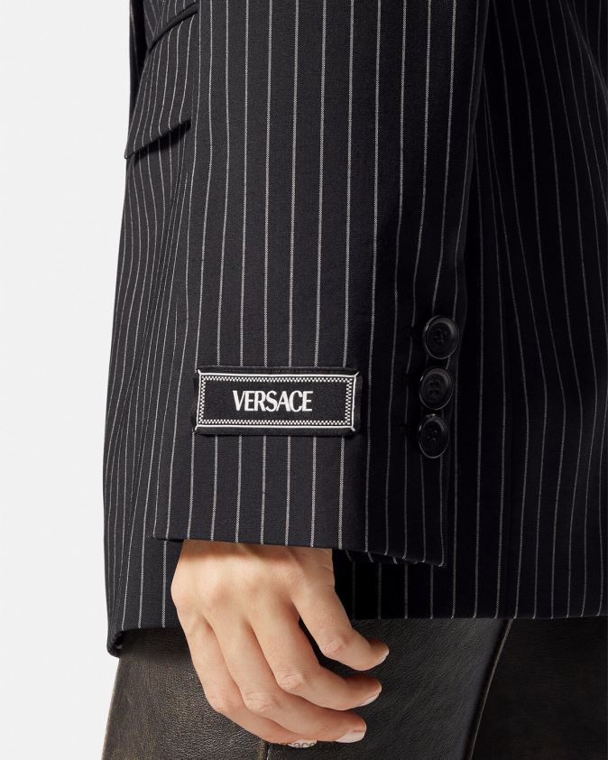 نحيف سترة مقلمة أحادية الصدر Versace أسود 0FVD2J113 ملابس