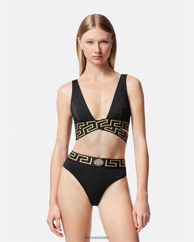نحيف الحدود اليونانية ملخصات بيكيني عالية الخصر Versace أسود 0FVD2J1153 الملابس الداخلية وملابس البحر