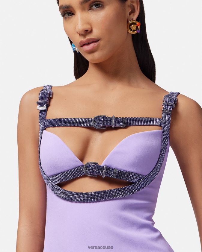 نحيف فستان ميني بفتحة كريستال Versace لون واحد 0FVD2J11 ملابس