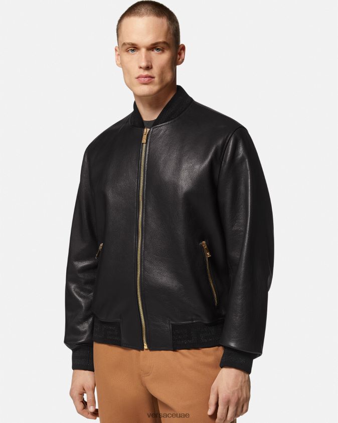 رجال سترة جلدية يونانية Versace أسود 0FVD2J1225 ملابس