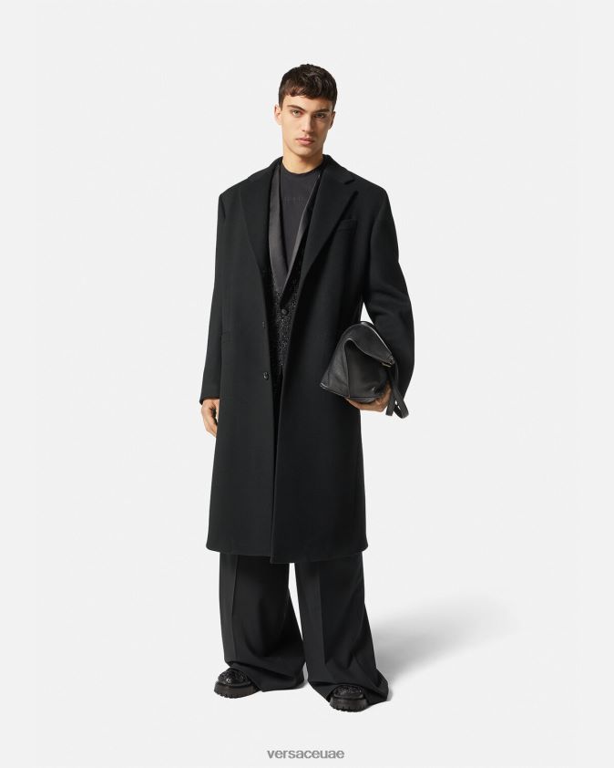 رجال معطف من الصوف بصدر واحد Versace أسود 0FVD2J1245 ملابس