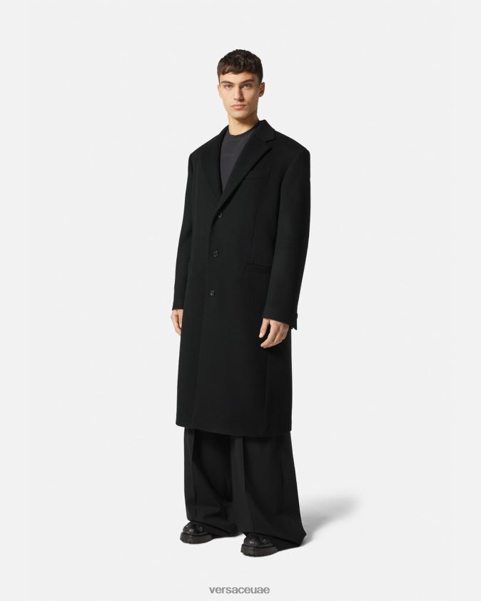 رجال معطف من الصوف بصدر واحد Versace أسود 0FVD2J1245 ملابس