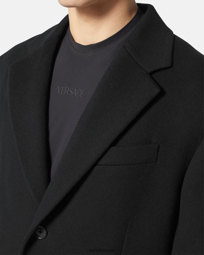 رجال معطف من الصوف بصدر واحد Versace أسود 0FVD2J1245 ملابس