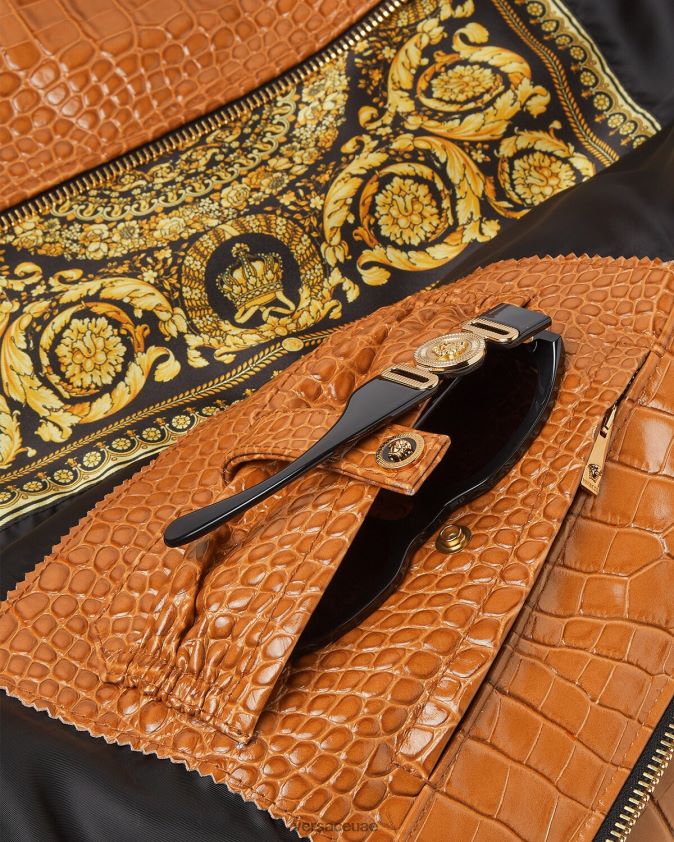 رجال سترة بلوسون جلدية بتأثير جلد التمساح Versace البرتقالي 0FVD2J1255 ملابس