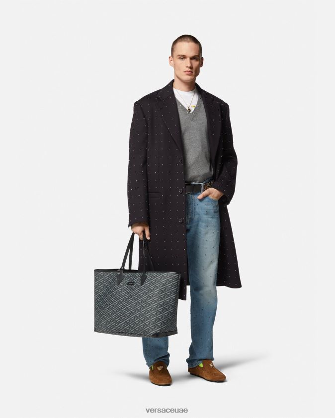 رجال معطف شبكي بصدر واحد Versace أسود 0FVD2J1256 ملابس