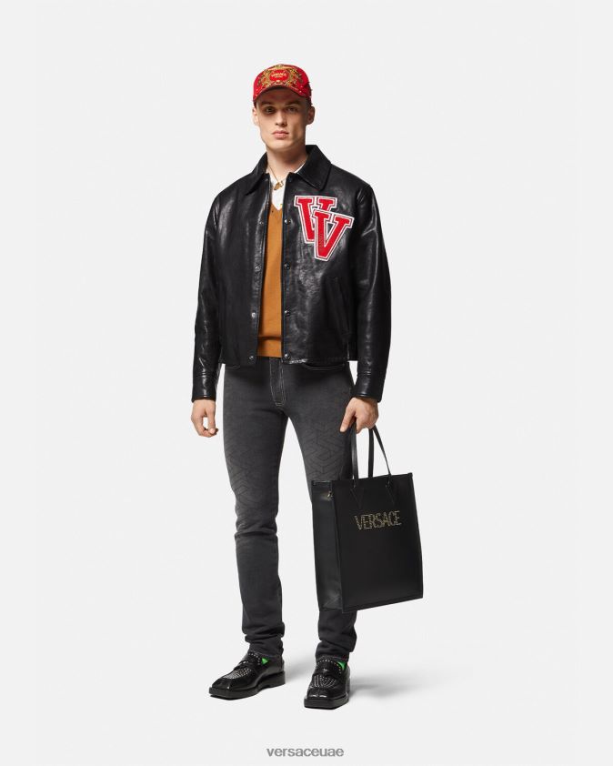 رجال سترة جلدية اسكواش Versace أسود 0FVD2J1258 ملابس