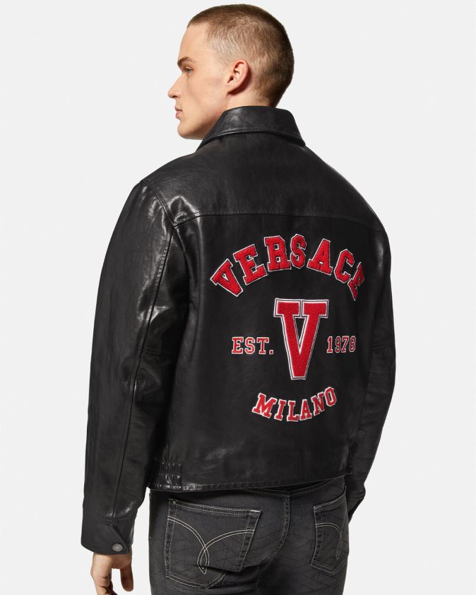 رجال سترة جلدية اسكواش Versace أسود 0FVD2J1258 ملابس