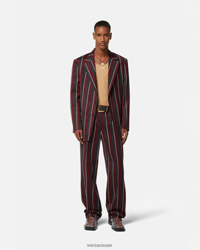 رجال بنطال صوف مخطط Versace الأحمر والرمادي 0FVD2J1270 ملابس