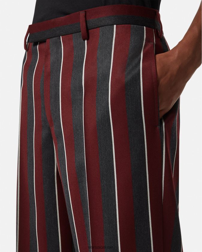 رجال بنطال صوف مخطط Versace الأحمر والرمادي 0FVD2J1270 ملابس
