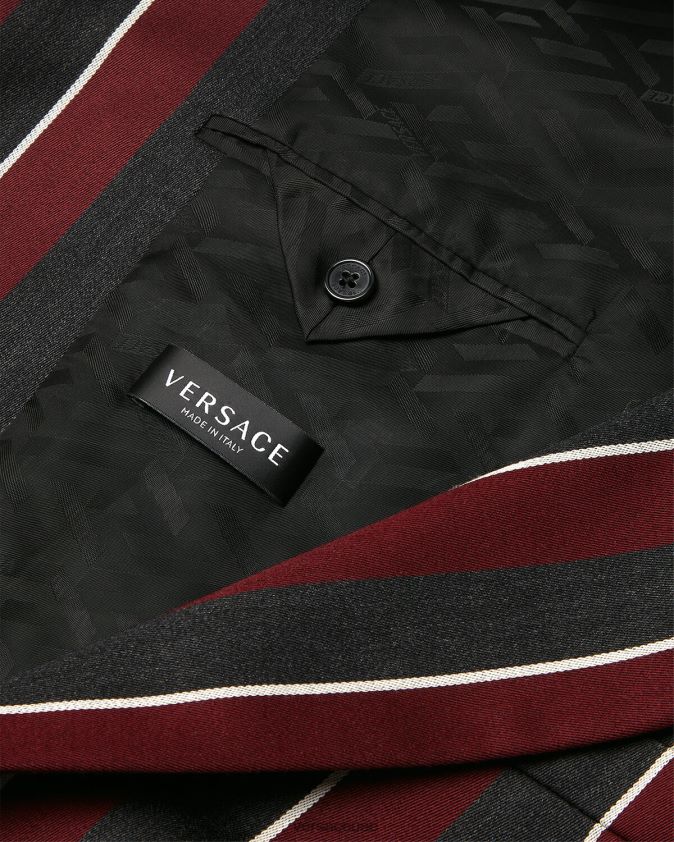 رجال سترة مخططة أحادية الصدر Versace الأحمر والرمادي 0FVD2J1271 ملابس