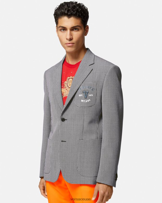 رجال بليزر بشعار هاوندزتوث Versace أبيض وأسود 0FVD2J1278 ملابس