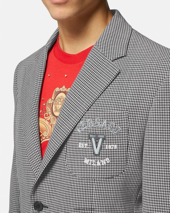 رجال بليزر بشعار هاوندزتوث Versace أبيض وأسود 0FVD2J1278 ملابس