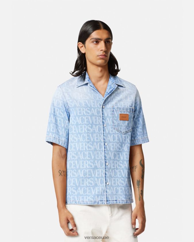 رجال كل انحاء الدنيم قميص Versace أزرق 0FVD2J1283 ملابس