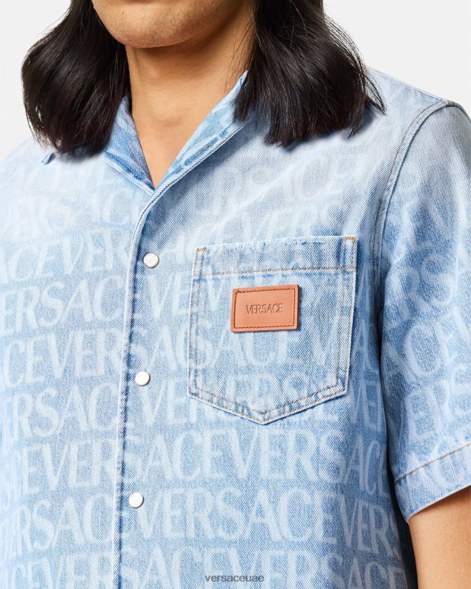 رجال كل انحاء الدنيم قميص Versace أزرق 0FVD2J1283 ملابس