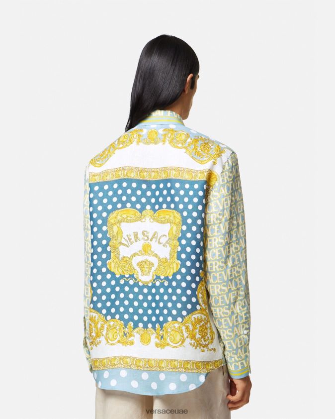 رجال قميص من الكتان بالكامل Versace مطبعة 0FVD2J1287 ملابس