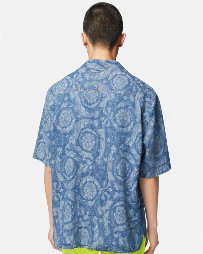 رجال قميص الدنيم صورة ظلية الباروك Versace الأزرق والطباعة 0FVD2J1298 ملابس
