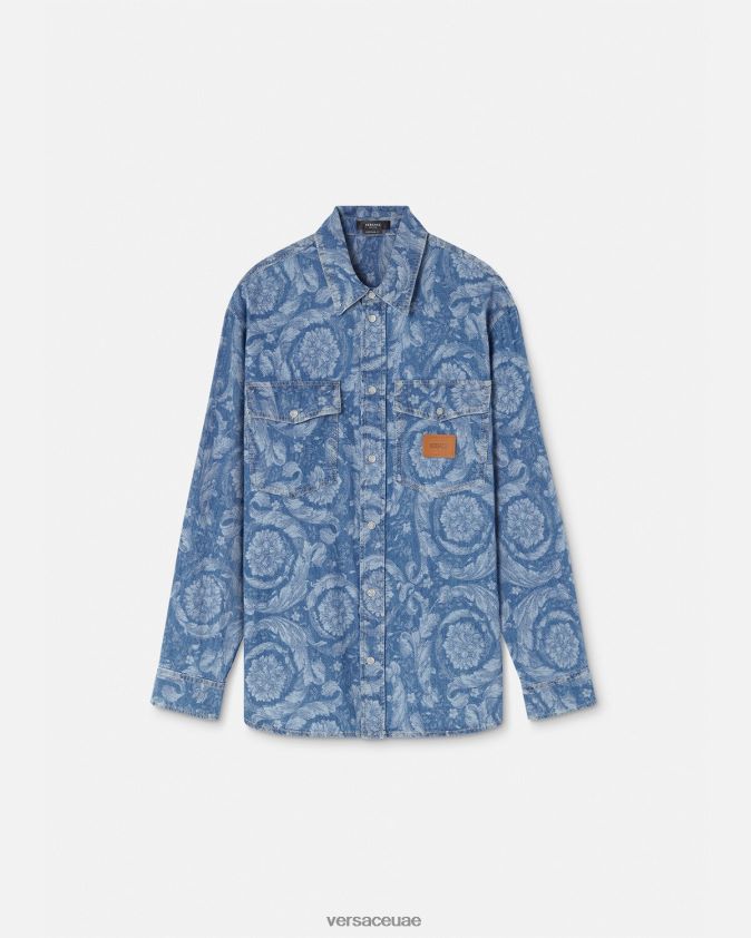 رجال قميص جينز جاكار باروكو Versace الأزرق والطباعة 0FVD2J1299 ملابس