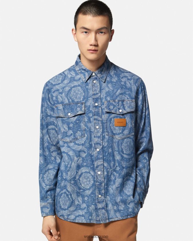 رجال قميص جينز جاكار باروكو Versace الأزرق والطباعة 0FVD2J1299 ملابس