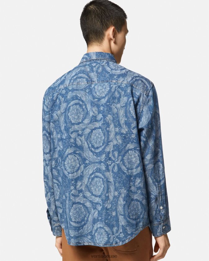 رجال قميص جينز جاكار باروكو Versace الأزرق والطباعة 0FVD2J1299 ملابس