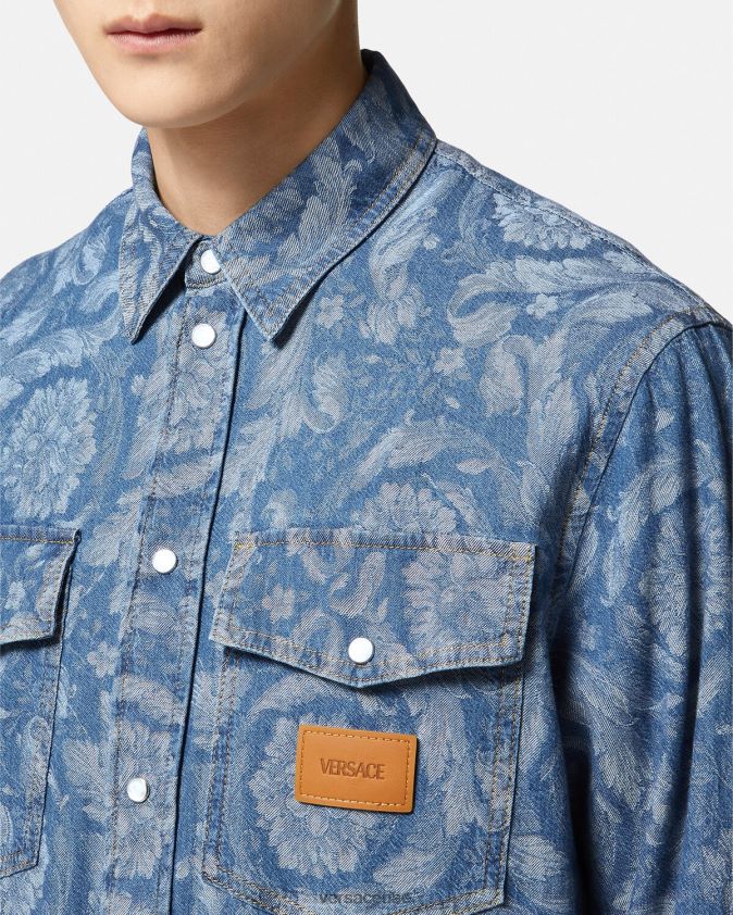 رجال قميص جينز جاكار باروكو Versace الأزرق والطباعة 0FVD2J1299 ملابس