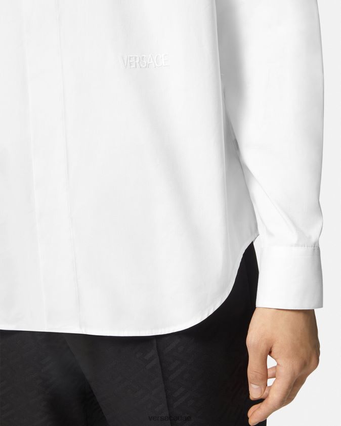 رجال قميص مطرز بالشعار Versace أبيض 0FVD2J1300 ملابس