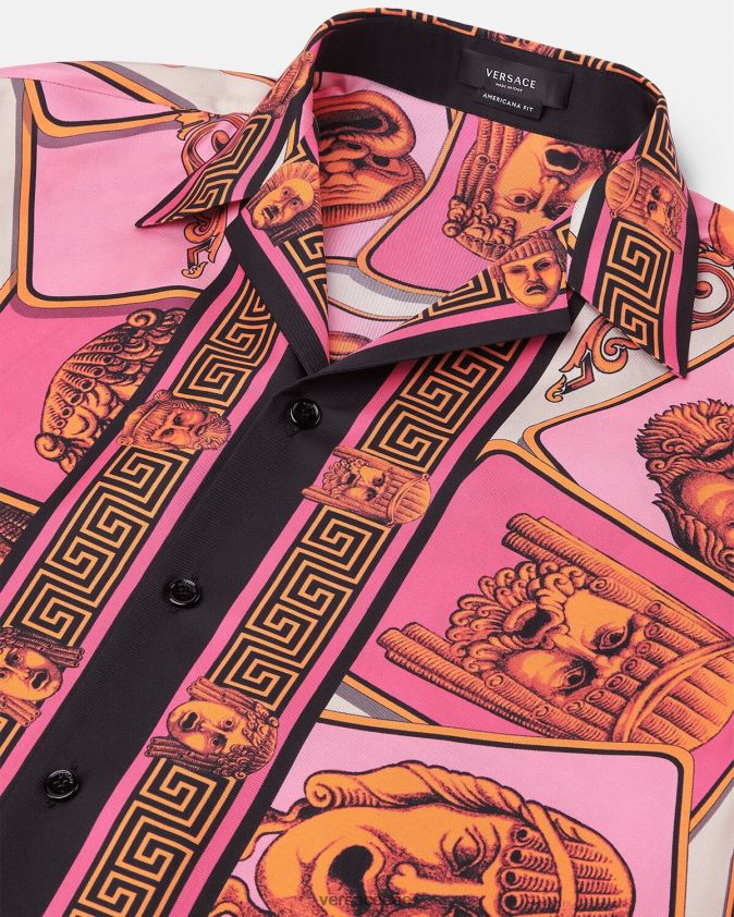 رجال قميص من الحرير Versace الوردي والطباعة 0FVD2J1307 ملابس