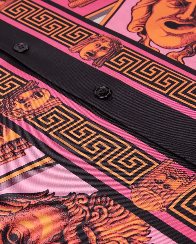 رجال قميص من الحرير Versace الوردي والطباعة 0FVD2J1307 ملابس