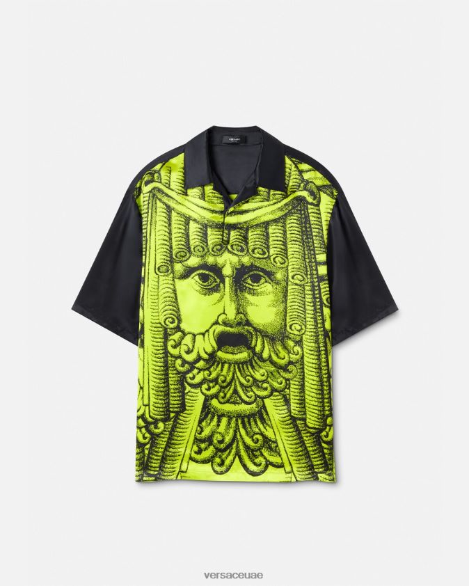 رجال لا ماشيرا قميص بولو بأكمام قصيرة Versace الأسود والجير 0FVD2J1310 ملابس