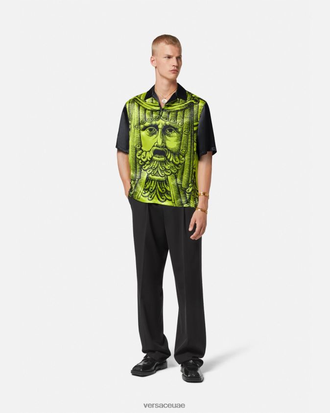 رجال لا ماشيرا قميص بولو بأكمام قصيرة Versace الأسود والجير 0FVD2J1310 ملابس