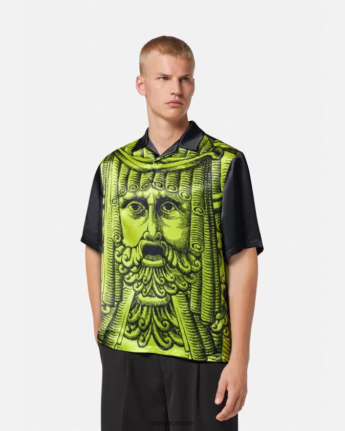 رجال لا ماشيرا قميص بولو بأكمام قصيرة Versace الأسود والجير 0FVD2J1310 ملابس