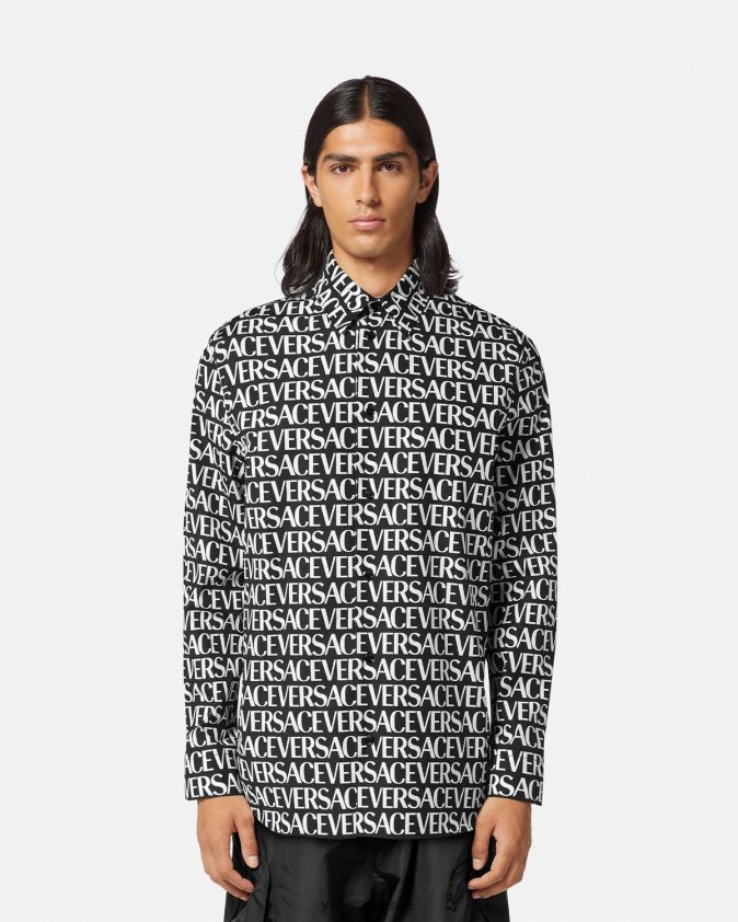 رجال انحاء القميص Versace أسود وطباعة 0FVD2J1314 ملابس