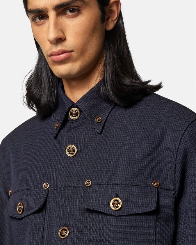 رجال قميص ميدوسا بنقش مربعات Versace أزرق 0FVD2J1322 ملابس