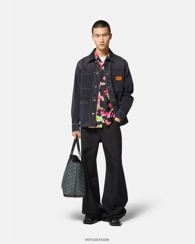 رجال قميص جينز بشعار الماركة Versace رمادي 0FVD2J1324 ملابس