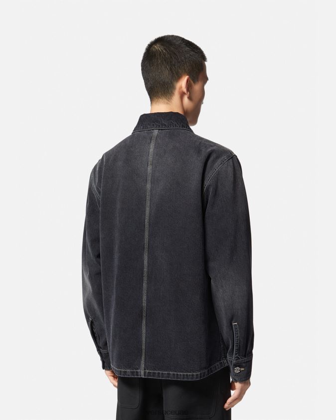 رجال قميص جينز بشعار الماركة Versace رمادي 0FVD2J1324 ملابس
