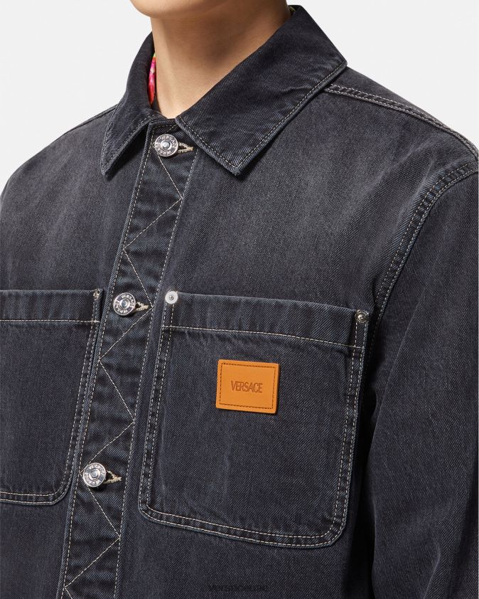 رجال قميص جينز بشعار الماركة Versace رمادي 0FVD2J1324 ملابس