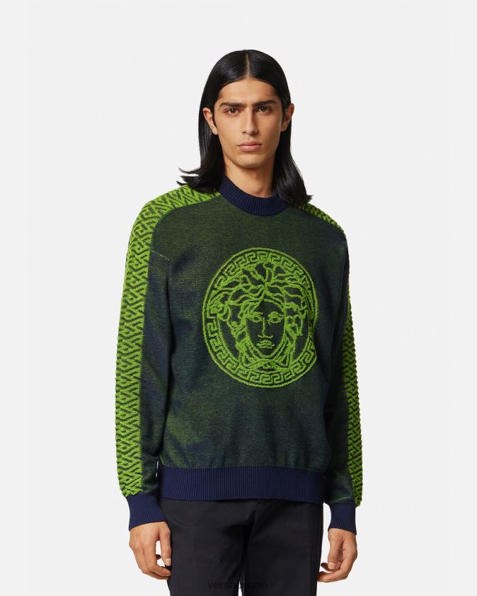 رجال سترة تيري لا غريكا ميدوسا Versace أزرق أخضر 0FVD2J1331 ملابس