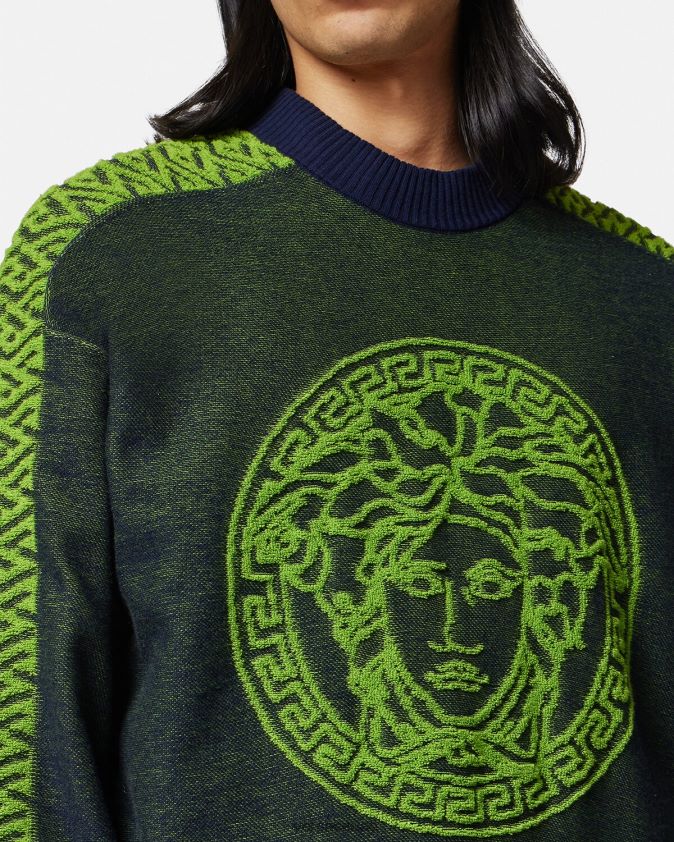 رجال سترة تيري لا غريكا ميدوسا Versace أزرق أخضر 0FVD2J1331 ملابس