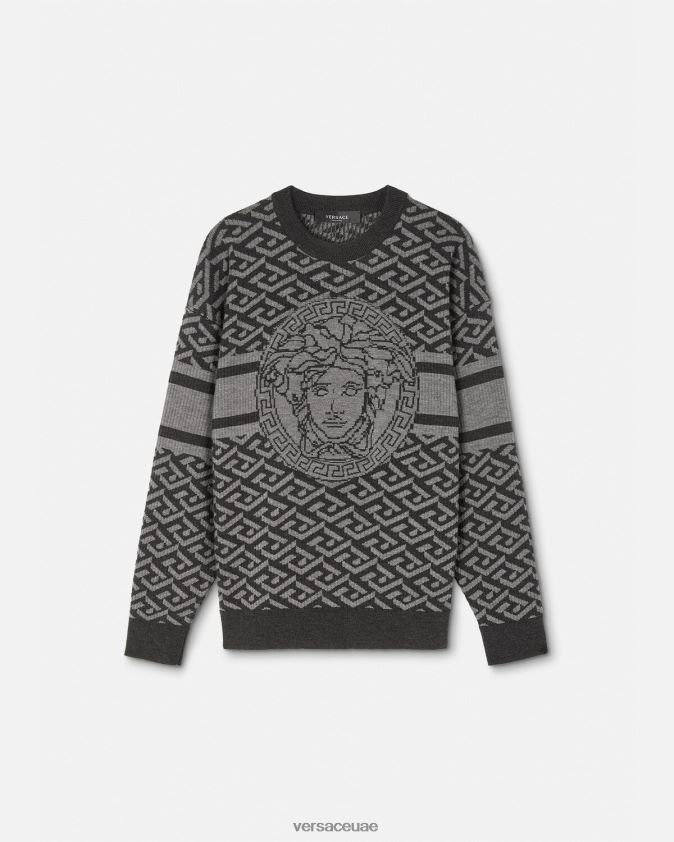 رجال سترة جاكار لا غريكا ميدوسا Versace أسود رمادي 0FVD2J1339 ملابس