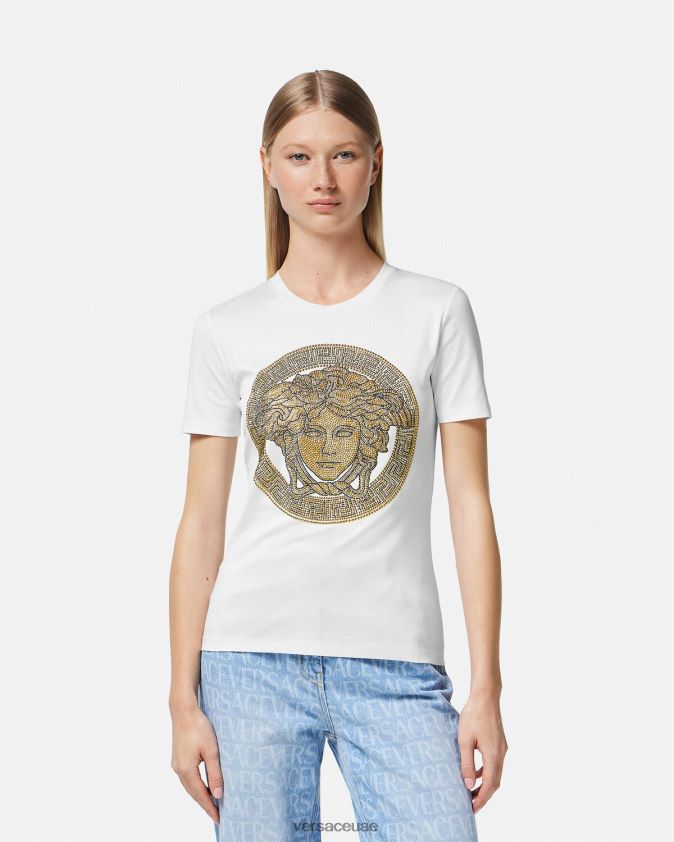 نحيف تي شيرت كريستال لا ميدوسا Versace ذهب ابيض 0FVD2J133 ملابس