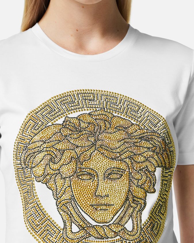 نحيف تي شيرت كريستال لا ميدوسا Versace ذهب ابيض 0FVD2J133 ملابس