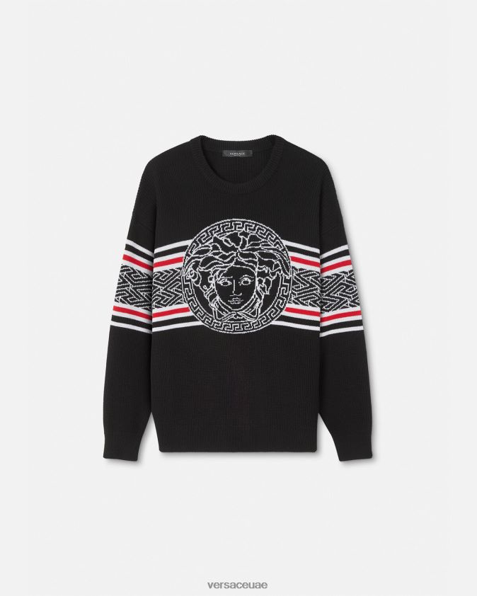 رجال سترة جاكار مخططة بنقش ميدوسا Versace أسود 0FVD2J1344 ملابس