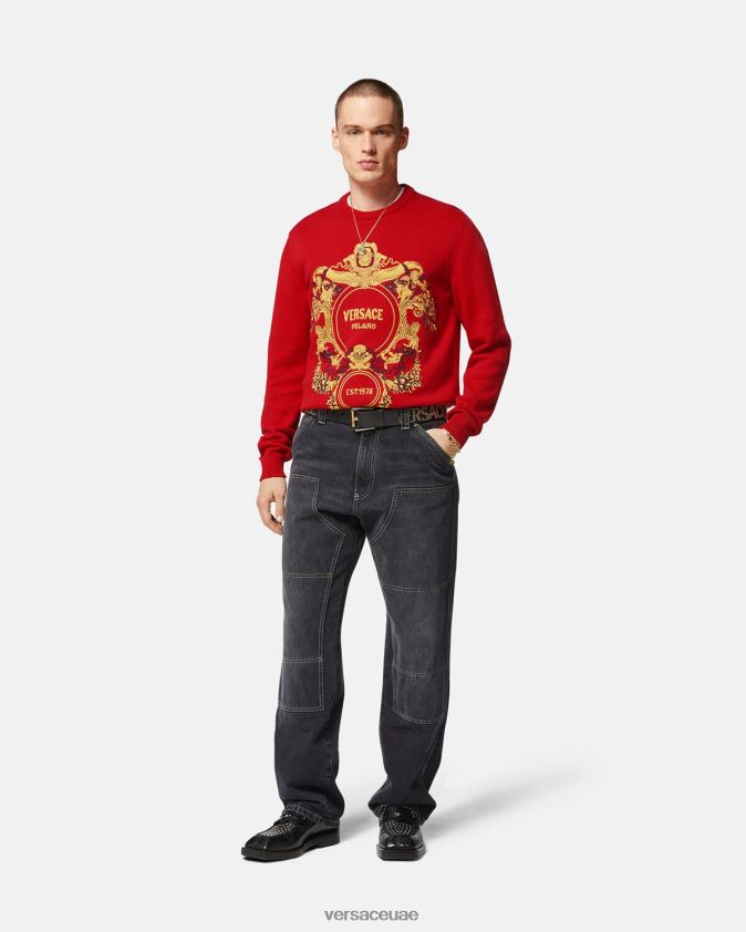 رجال سترة مطرزة بإنتارسيا الباروك Versace أحمر 0FVD2J1345 ملابس